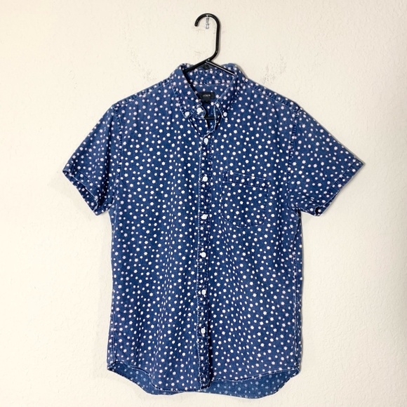 J. CREW S/S Star Prints Chambray Casual Button-Down Shirt
